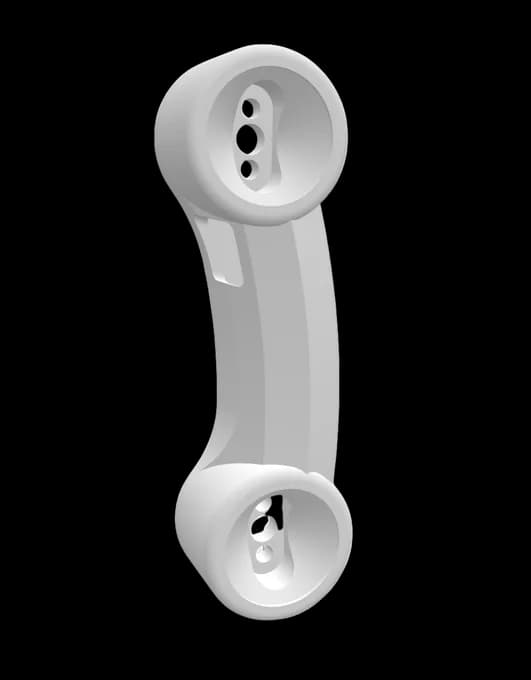 Printed part 11, rendered in white on its own: a curved dog-bone link with screw bosses at each end