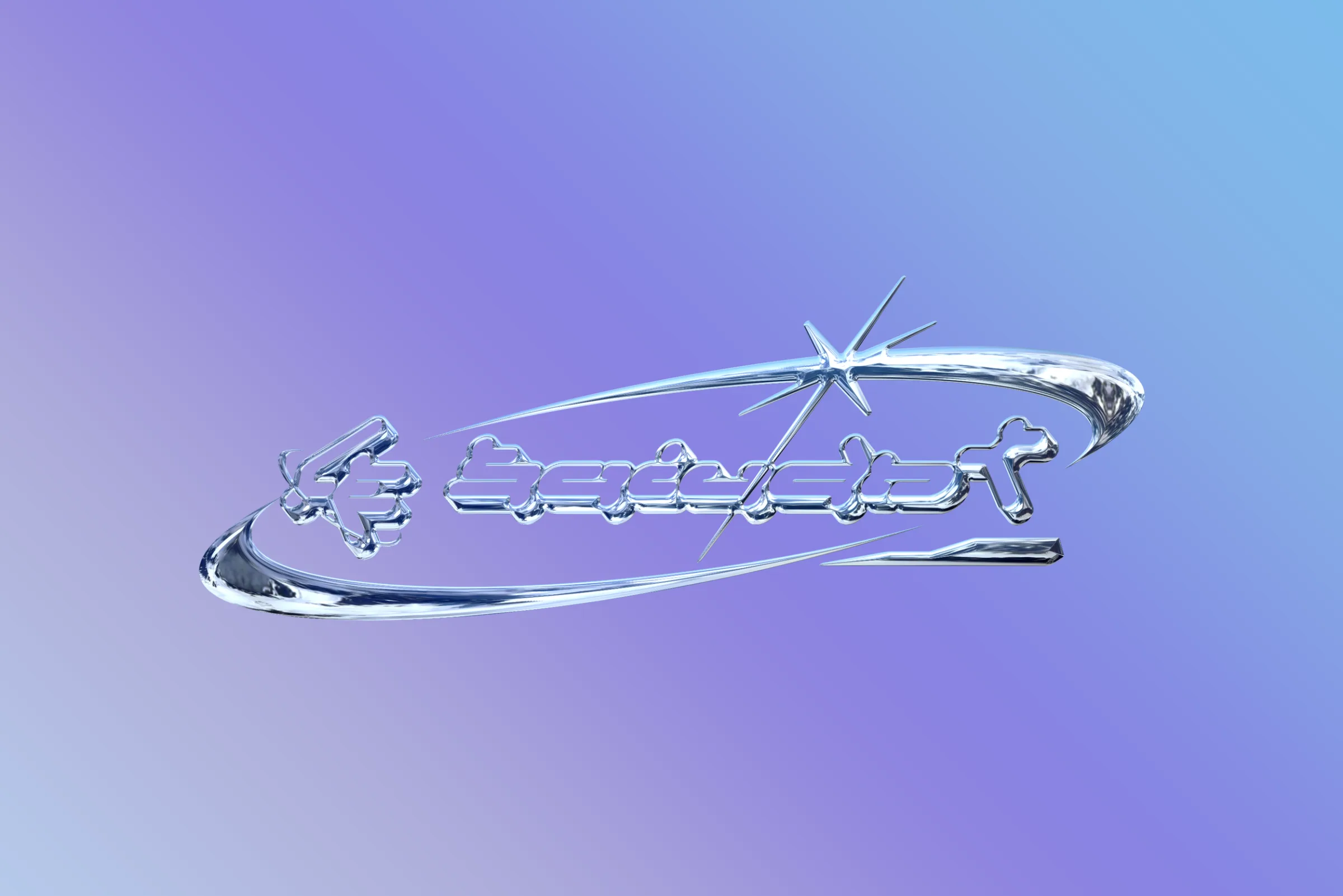 Le Suivant chrome logo with an orbiting ring on a purple-to-blue gradient